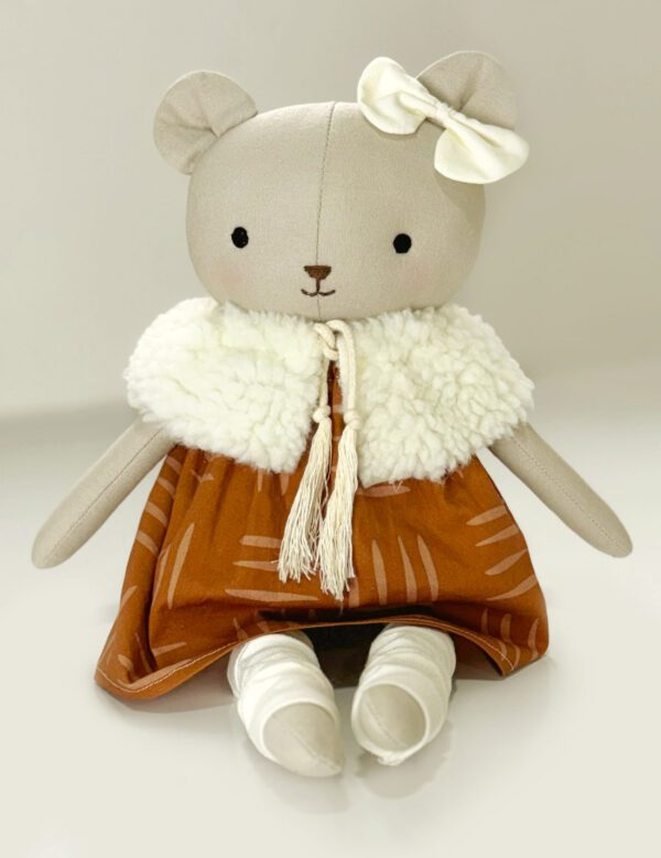 Boneca de Pano Artesanal Ursa Para Meninas 100% Algodão 38 cm